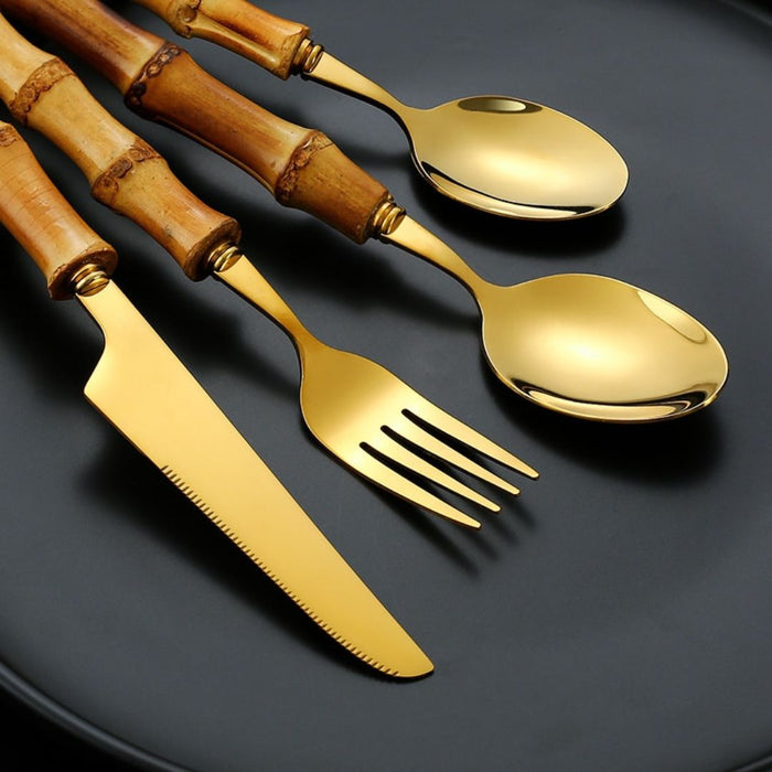 24 pc Bamboo Cutlery Set